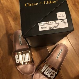 Chase & Chloe Good Vibes Rose Gold Slides